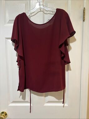 LOFT Wine Red Ruffled Flutter Sleeve Blouse